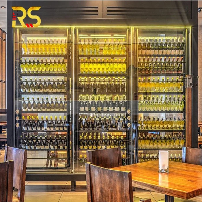 Home Stainless Steel Wine bar Cabinet Luxury Wine Storage Holder Decor Wine Display Cabinet with Light for Living Room