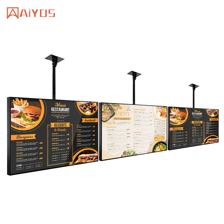 Hanging Local Dimming Tech 100W:1 Contrast Ratio 43 Inch LCD Signage and Display AD Screen Digital Menu Board for Catering