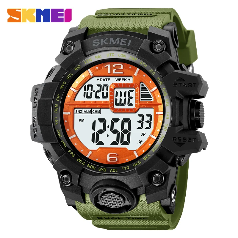 SKMEI 2254 Soft Clock For Male reloj hombre with Shockproof 2 Time Sport Watch Stopwatch Count Down Mens Digital Watches