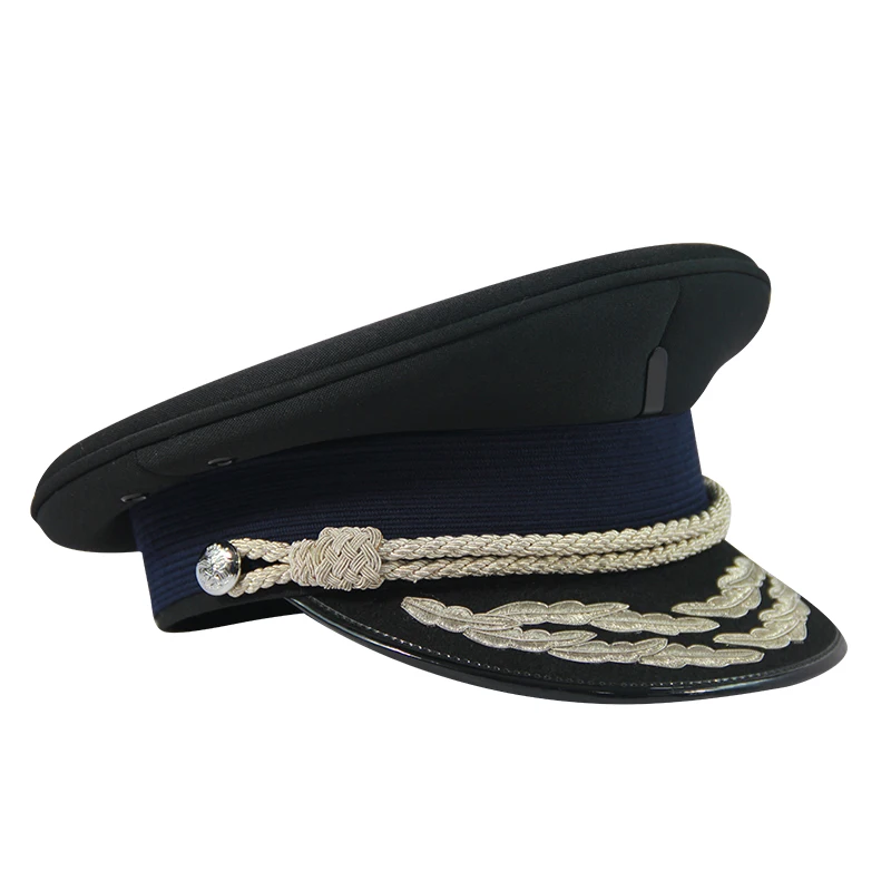 Custom police pilot uniform hat police peaked military officer hat Embroidery Cap Gold Silver Bullion Wire Military
