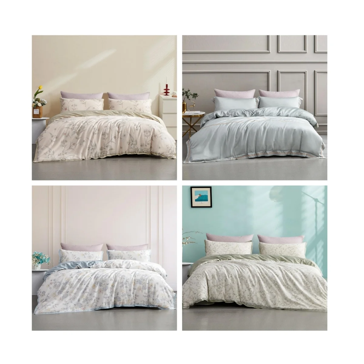 Оптовая продажа, натуральная Органическая охлаждающая простыня с наволочкой, 100% лиоцелл, набор из 4 предметов с плоскими простынями