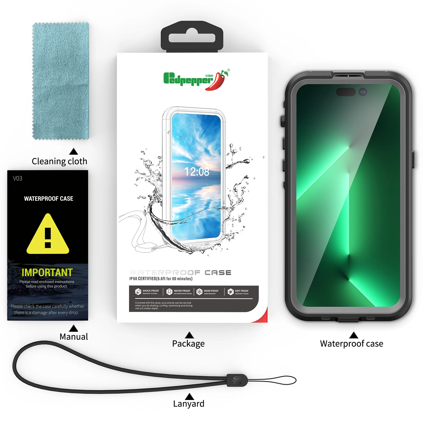 Redpepper IP68 Underwater Waterproof Case for iPhone 14 Pro Max 14 Plus 2M Drop Tested Shockproof Case For iPhone 13 Pro 12 11