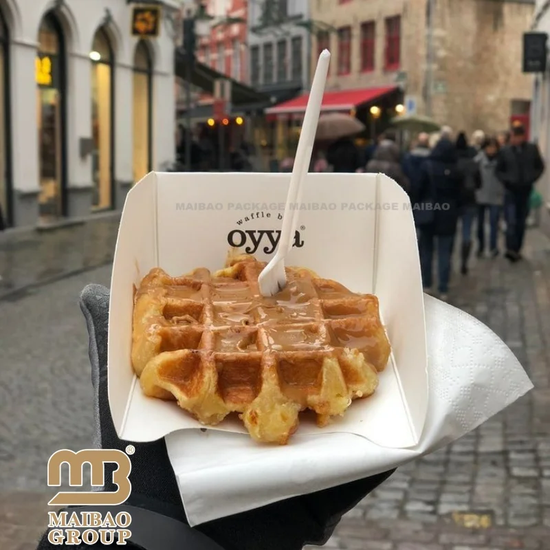 French Crepe Paper Holders,Belgian Waffle Paper Tray Simple To Fold Printing Logo Lolly Waffle Tray