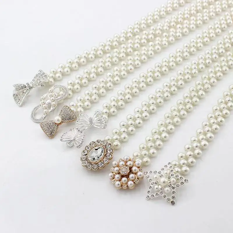 Fashion Pearl Waist Belts For Women Dresses Elastic Belts fancy design Girls  Waistband