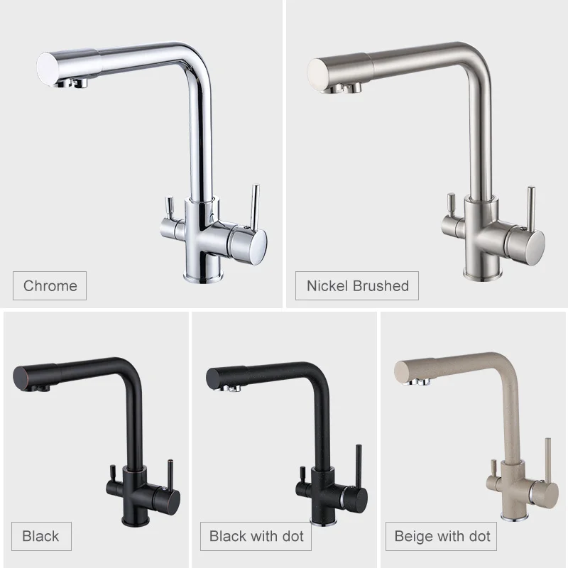 CYEN 2024 Modern Style Two Handles Hot and Cold Water Mixer Brushed Nickel 3 Way Water Filter Kitchen Faucet