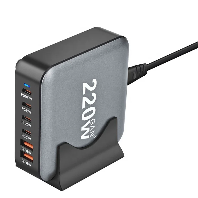 Hot Selling GaN 220W PD QC3.0 Usb Charger USB C 6 Ports For iphone  Mobile Phone Tablet Laptop PD USB Wall Charger Adapter