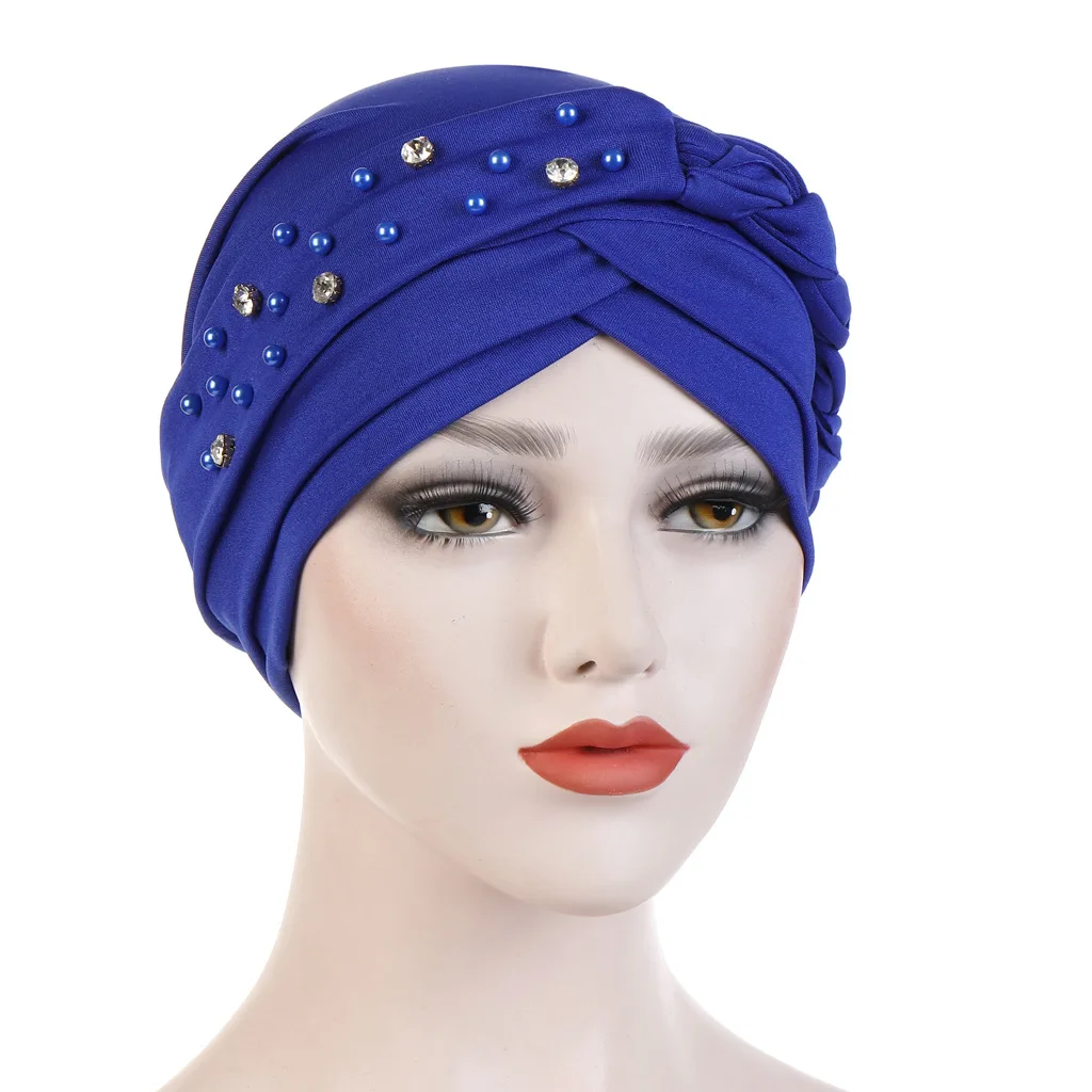 New spring and autumn Muslim baotou hat monochrome single side nail bead nail drill whip headband hat