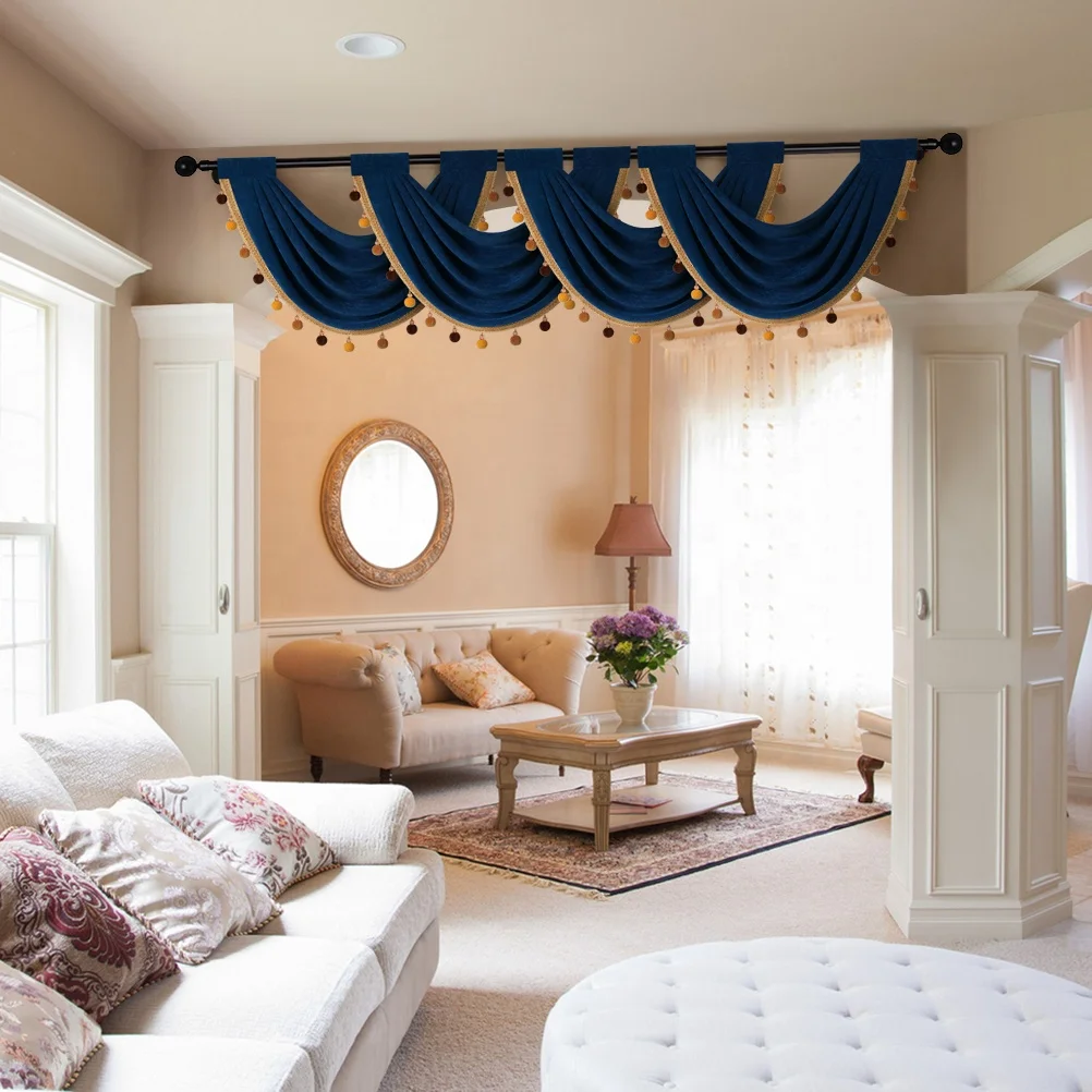 Modern Solid Color Velvet Curtain Valance for Living Room China Wholesale Cortina Pelmet Tier for Home