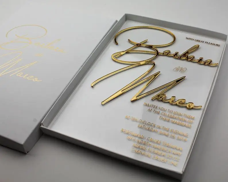  Clear Acrylic Wedding Card Custom Die Cut Name Invitations Design with