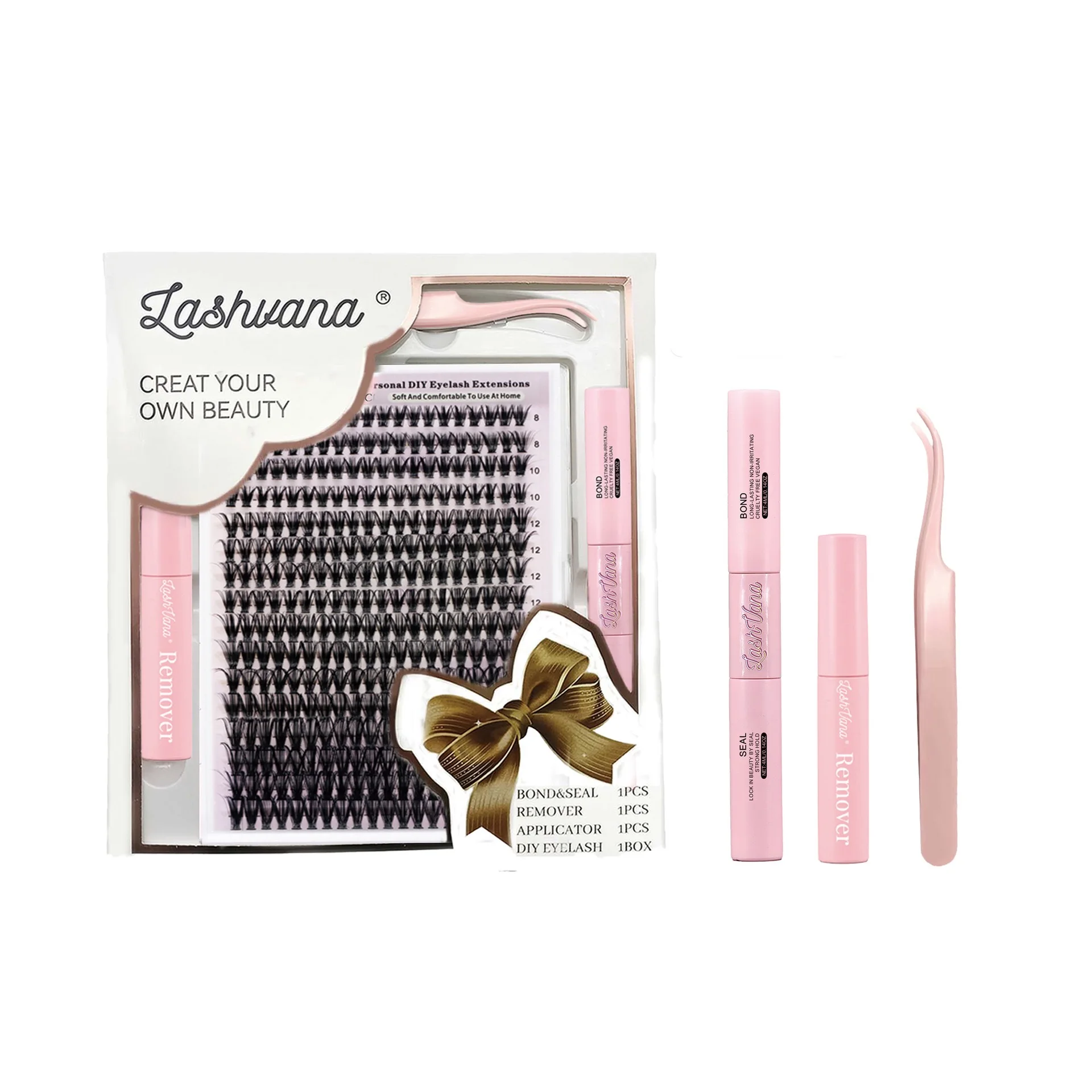 DIY eye lash extensions at home eyelash tools tweezers lashes glue bond and seal segmented cluster eyelash kit sets