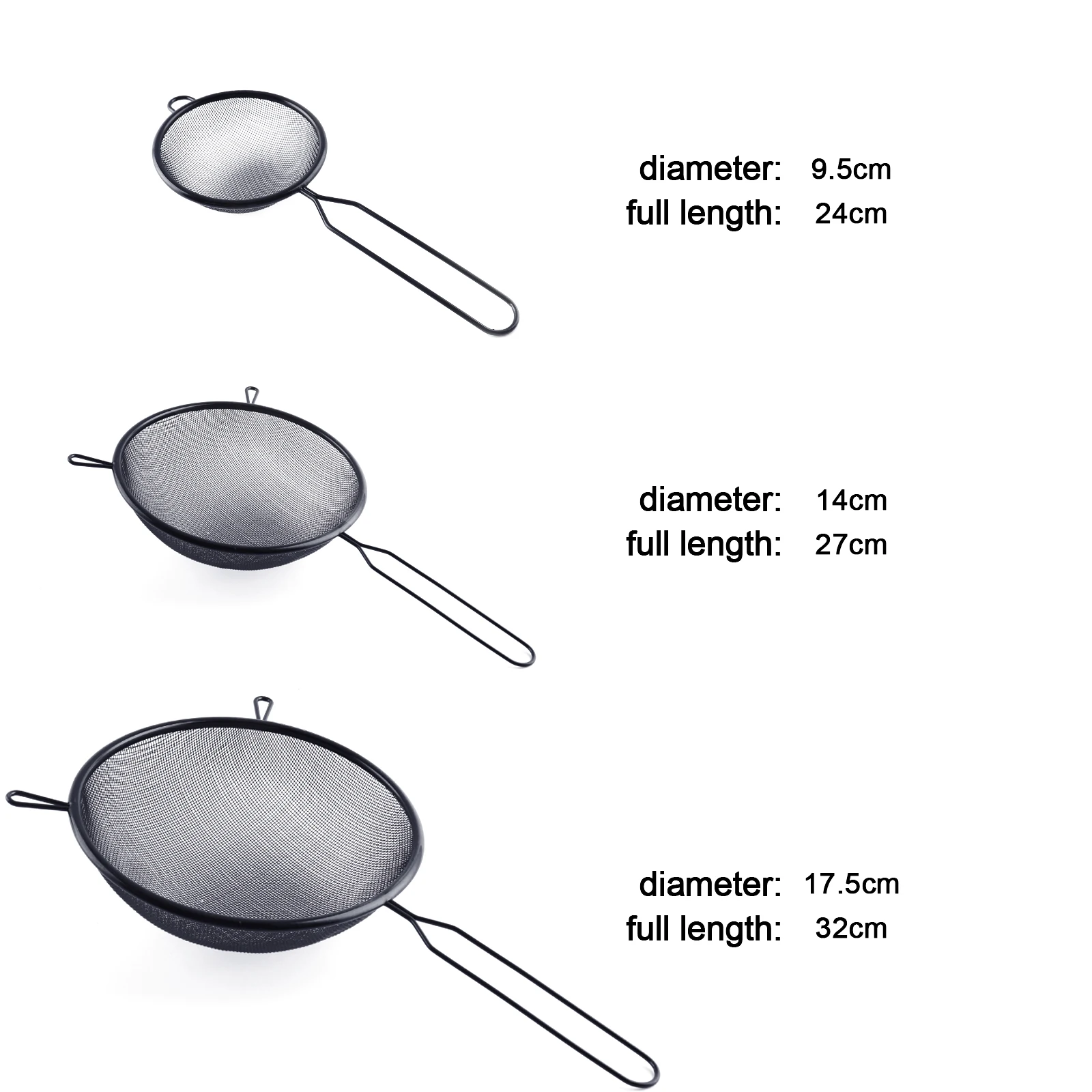 Flour Sieve Fine Mesh Sifter 3 Pack Stainless Steel Food Strainers with Long Wire Handle Kitchen Colander For Quinoa Tea Yogurt