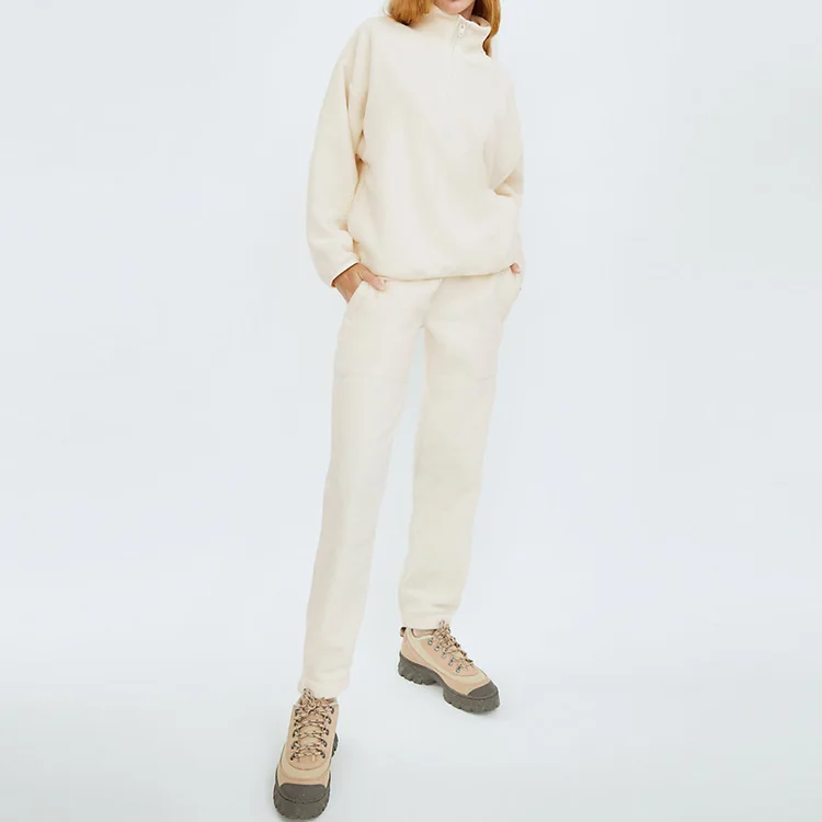 New York Korean Style 100 Cotton  Blank Hoodies Plain No Brand Customize Cotton Womens Oversized Sherpa 1/4 Zip Sweatshirt