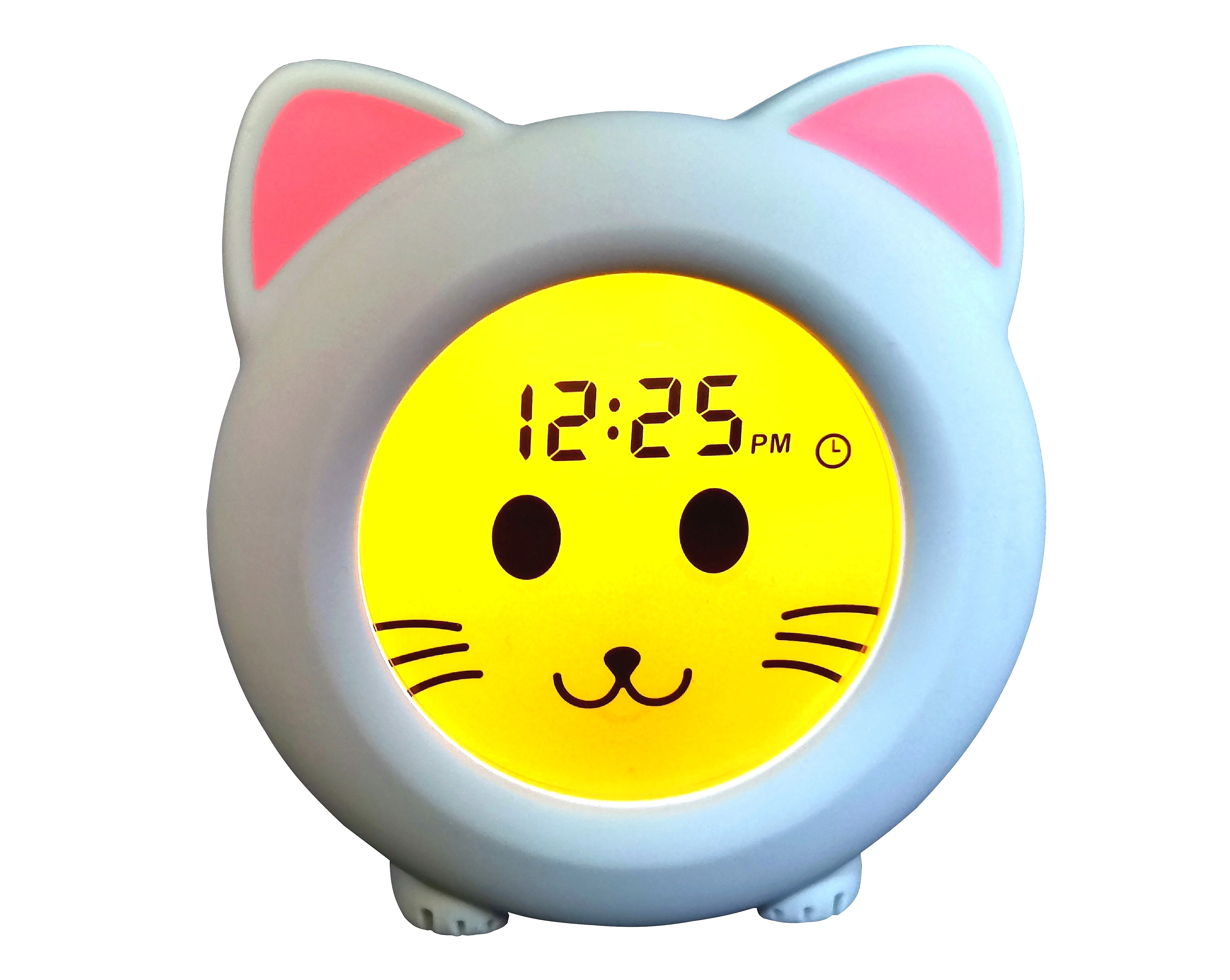 Best selling silicone cat sleep trainer clock, Sun and Moon wake up LED night light with alarm clock for kids