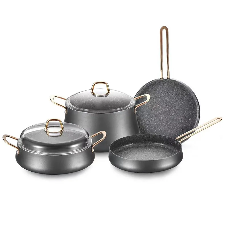 6pcs Pots and Pans Set Non Stick Aluminum Cookware Set Ceramic Granite Pan Casserole Soup Pot With Utensils Enamel Cooking Set