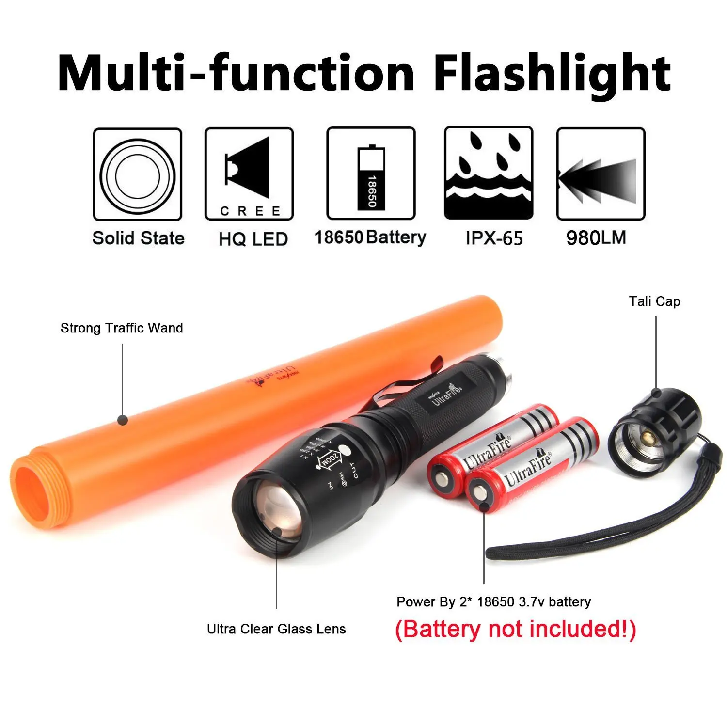 LED Flashlight Traffic Signal Warning Torch L2 Transmitter Bulb 5 Mode Zoom Flashlight Hunting Light 18650 Flashlight