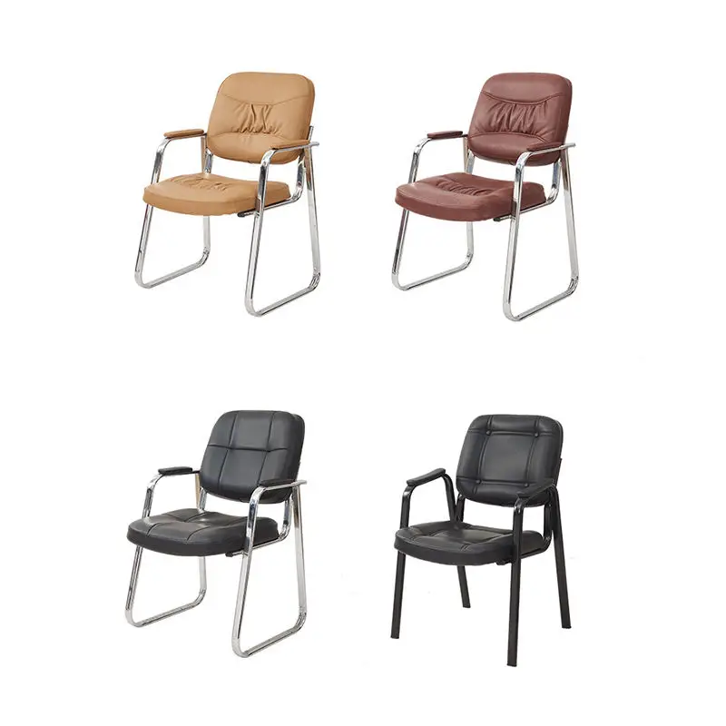 Modern Simple Leather Office Chair Comfortable PU Leather Seat Modern Office Guest Chair With Metal Base