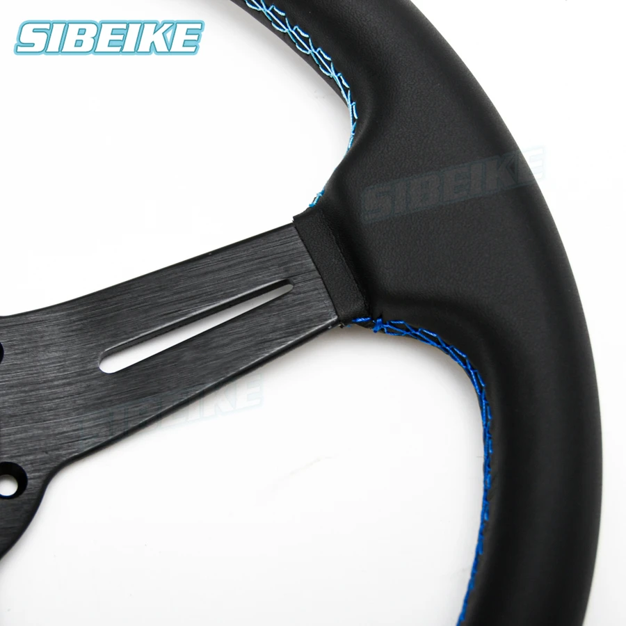 JDM Style Steering Wheels 6-Bolt Deep Dish Black Leather Racing Steering Wheel 350mm/14inch Customization