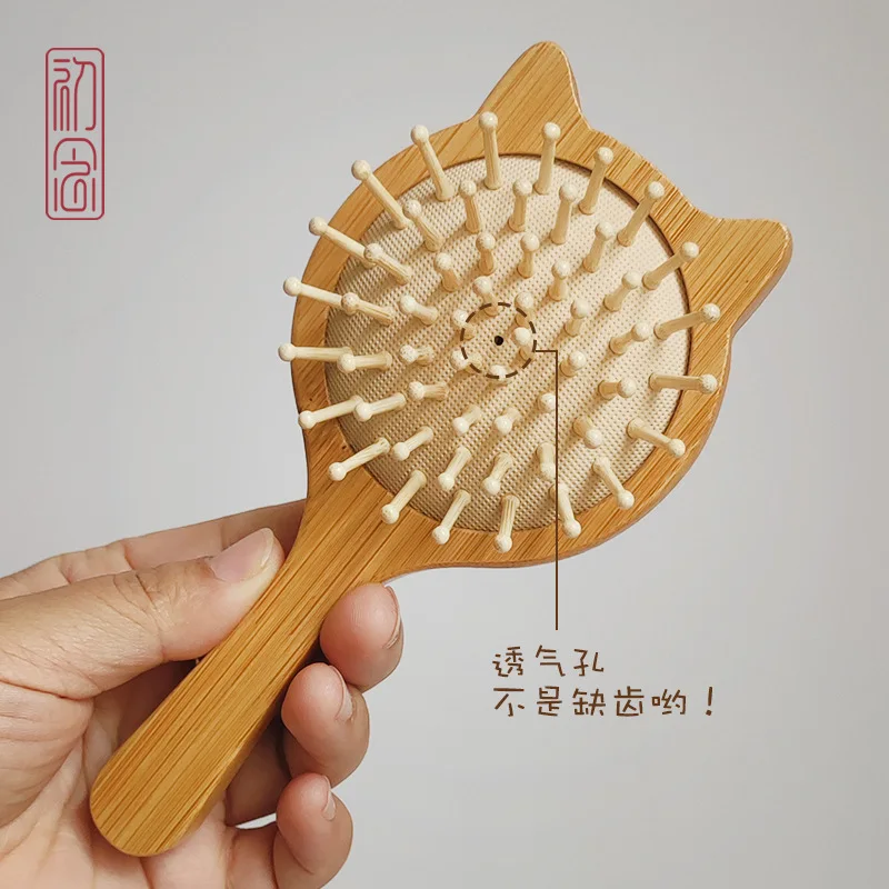 Natural Bristle Hair Scalp Massager Brush Natural Bamboo Massage Comb Wood Hair Brush