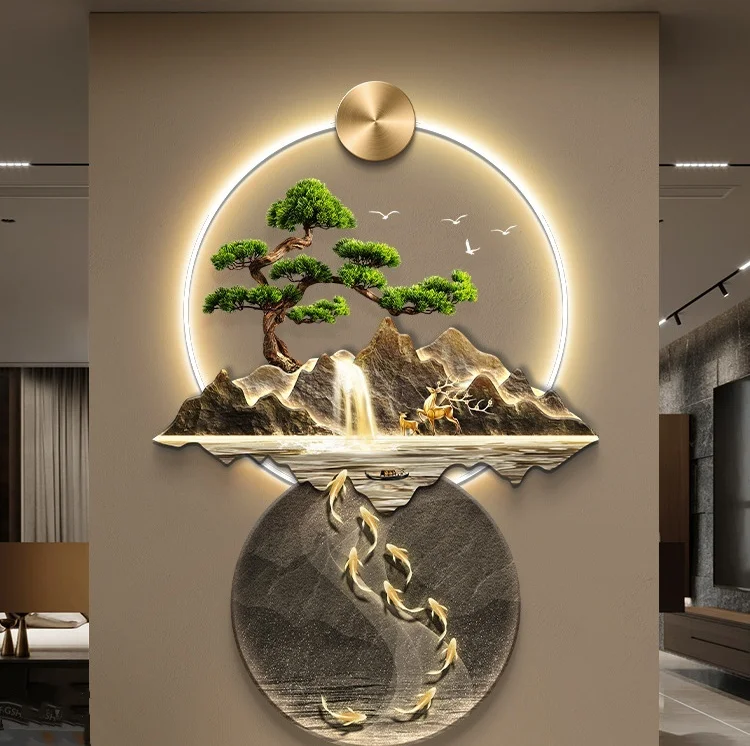 Yiwu original LED foyer decoration painting landscape hanging painting three-dimensional mural wall and home decoration