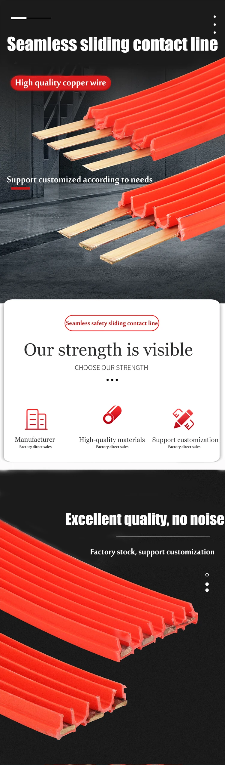 Factory Supply 3p 60a Crane Busbar Insulated Power Rail Current Collector