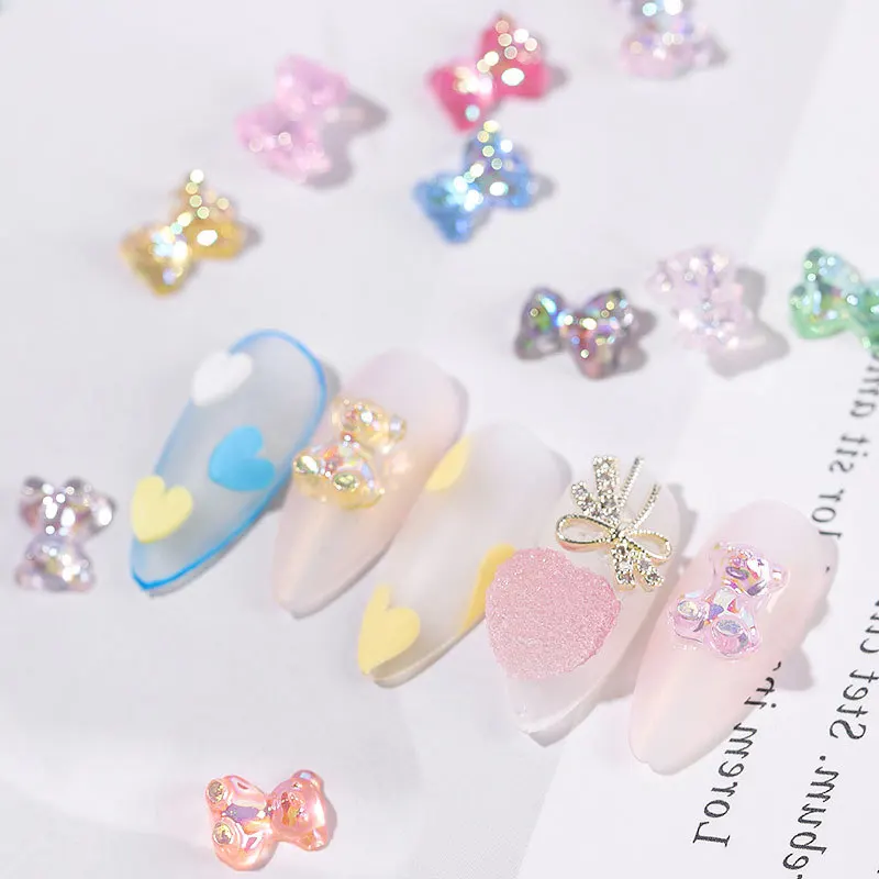 
3D INS Japanese Colorful Butterfly Bear Nail Art Decorations DIY Nail Butterfly Decals 