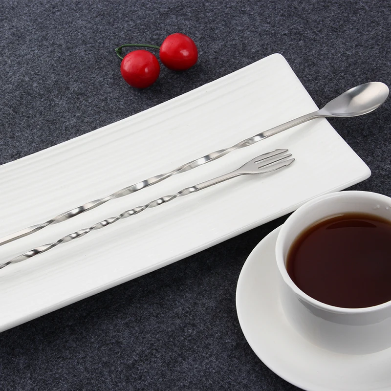 Bar Spoon With Fork Cocktail Spoon Long Handle Stirring Stainless Steel Cocktail Spoon