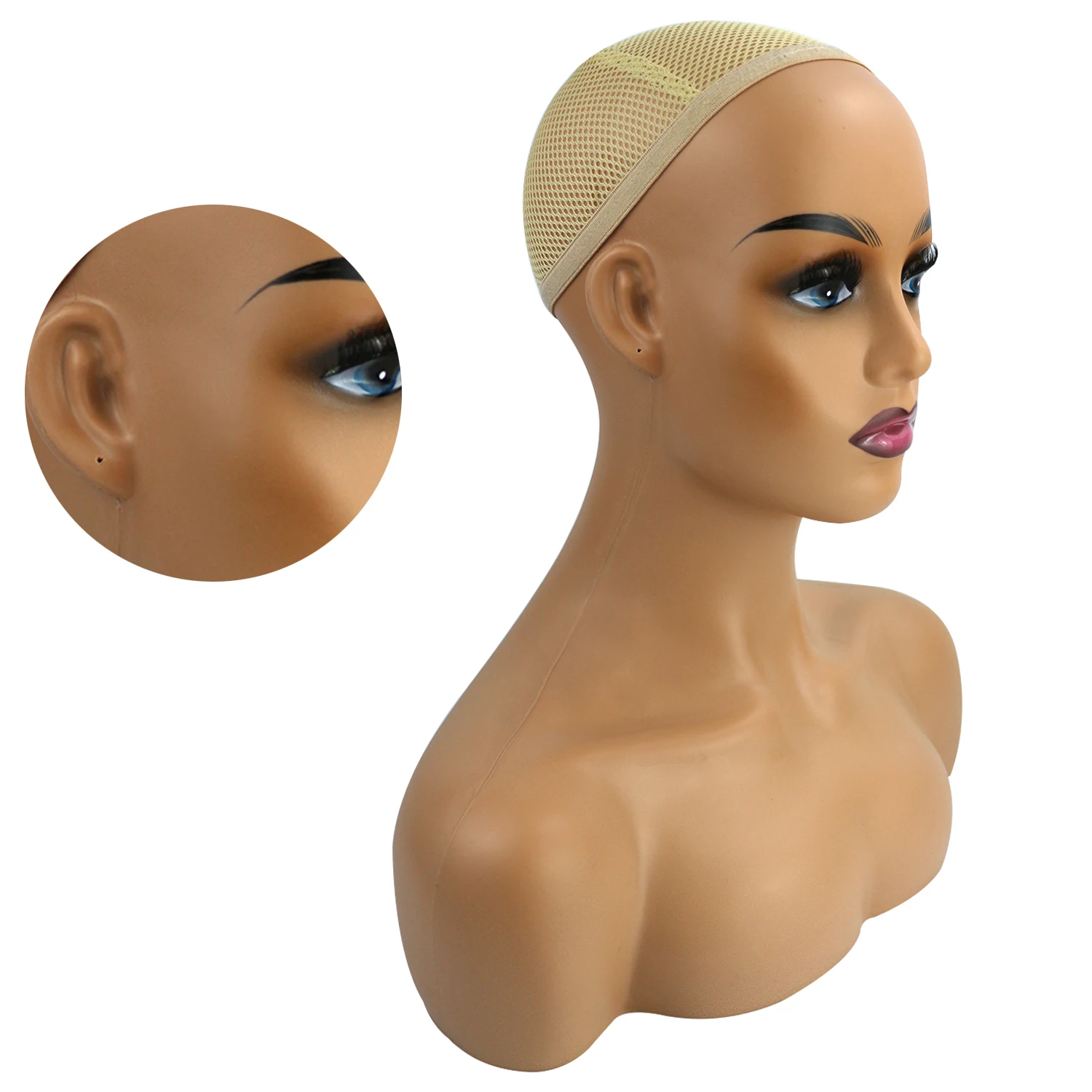 Realistic Female Mannequin Head With Shoulder Display Manikin Head Bust for Wigs Makeup Beauty Accessories Displaying