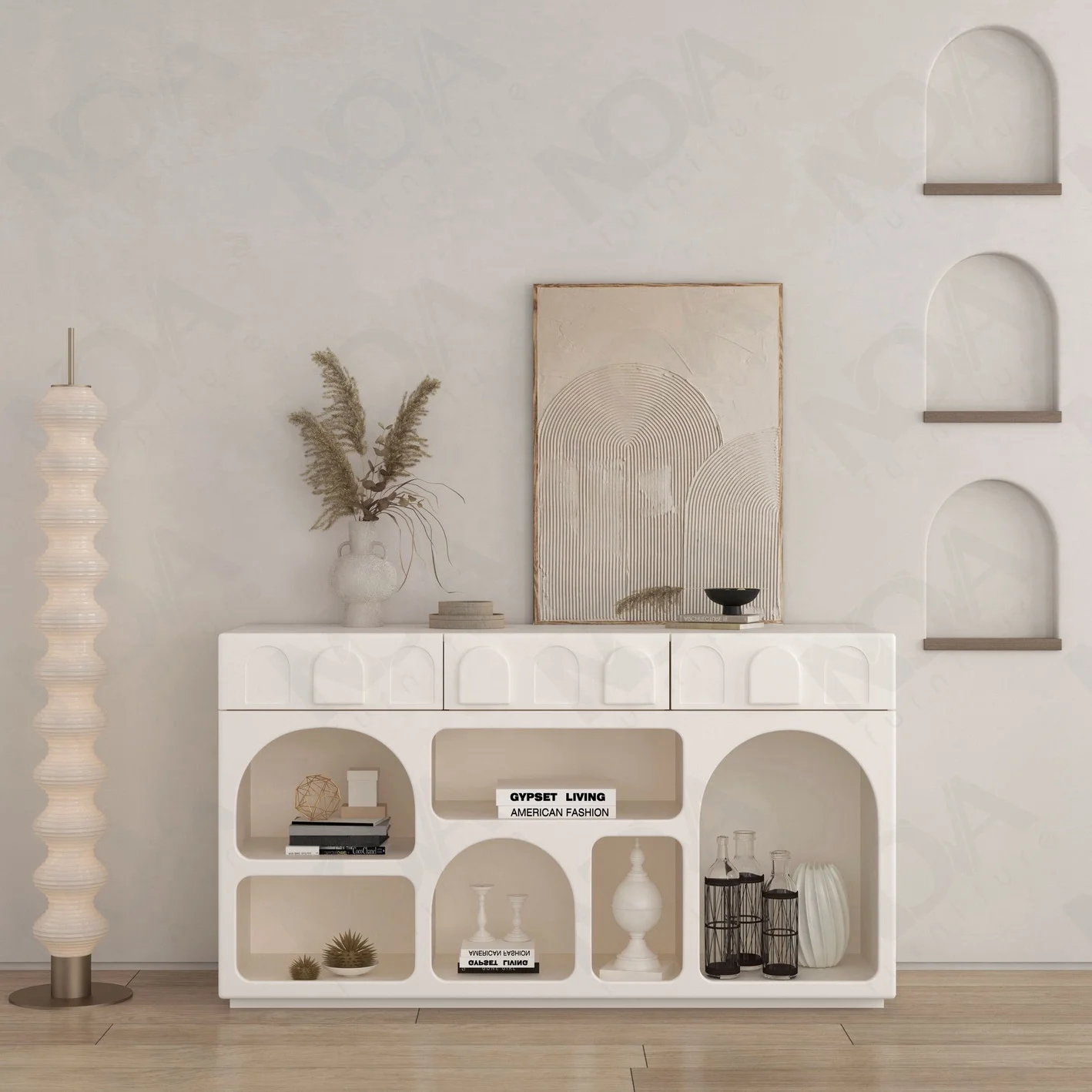 NOVA Modern Restaurant Furniture White Credenza Sideboards Buffet Modern Wood Living Room Open Storage Side Cabinet With Drawers