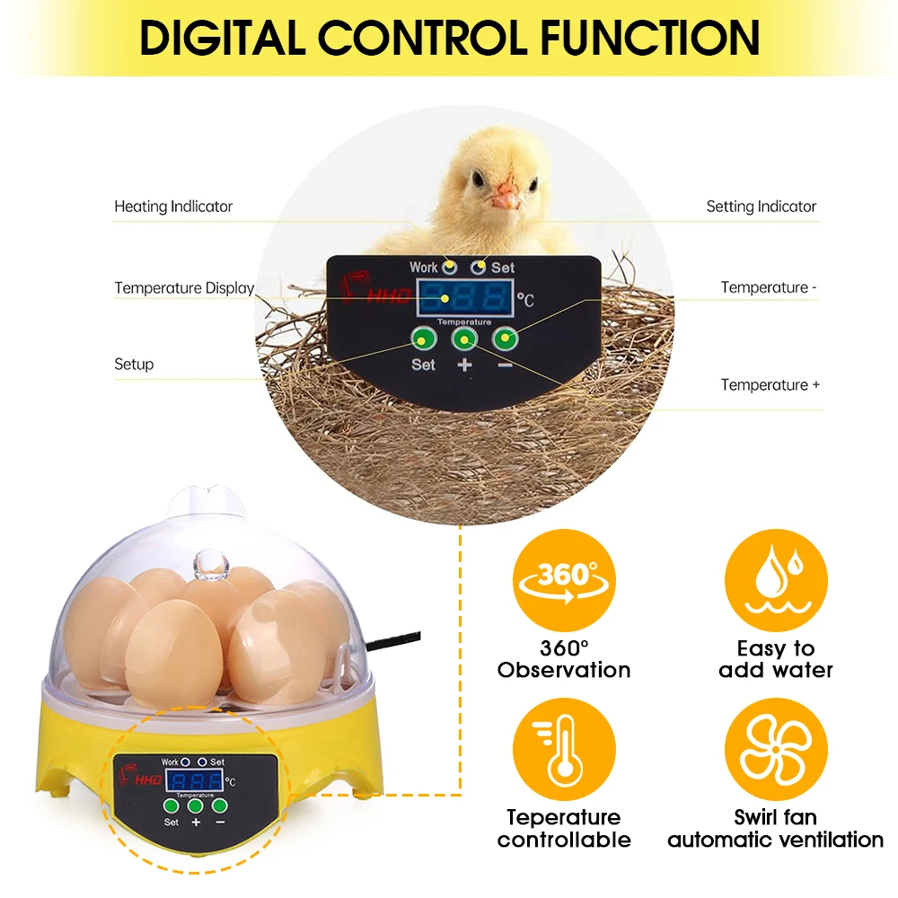 HHD Mini Automatic EW 7 Egg Incubator Parts Element Hatching Eggs Home Use For Chicken