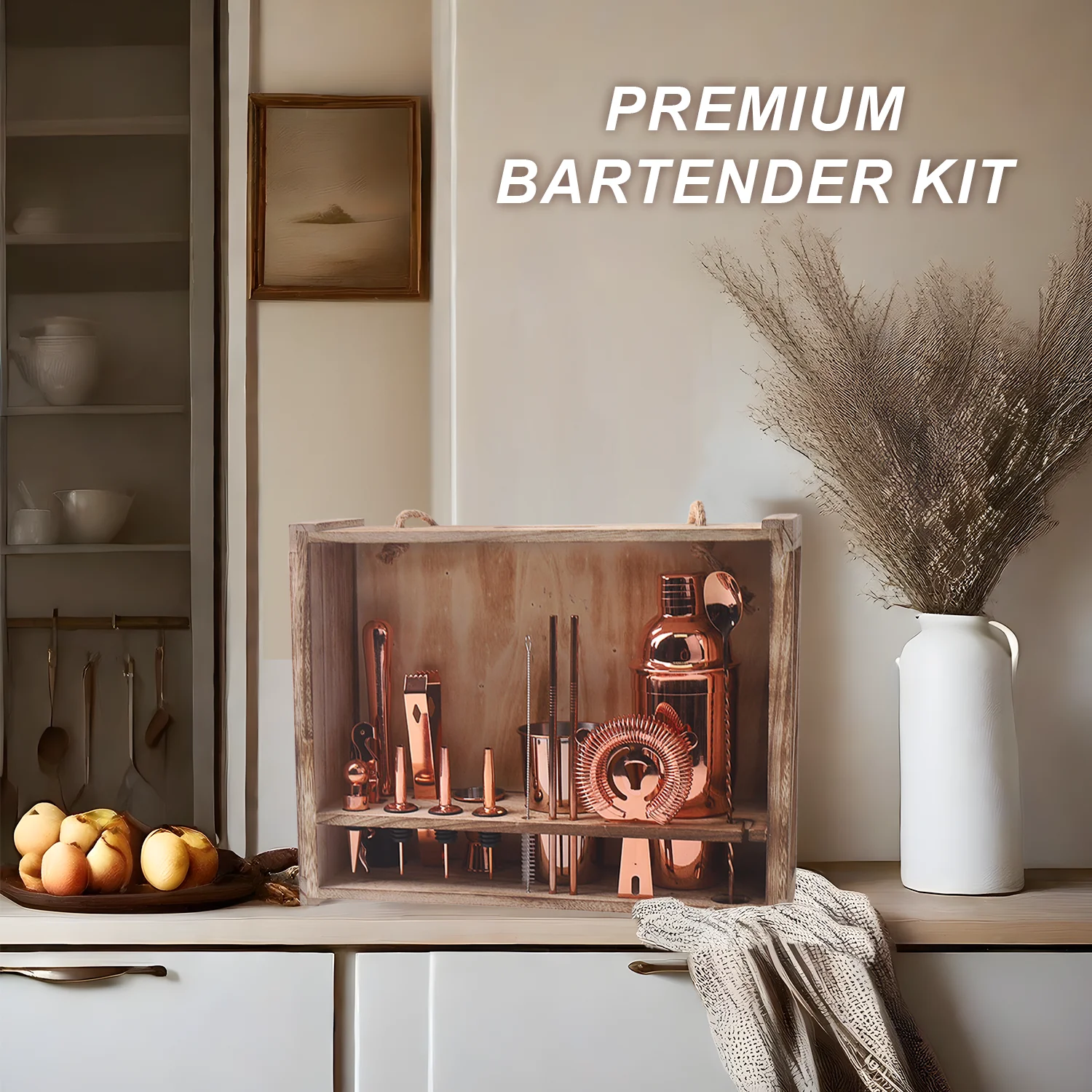 Stainless Steel Cocktail Shaker Set Bartender Kit with Wood Stand Perfect Home Bartender