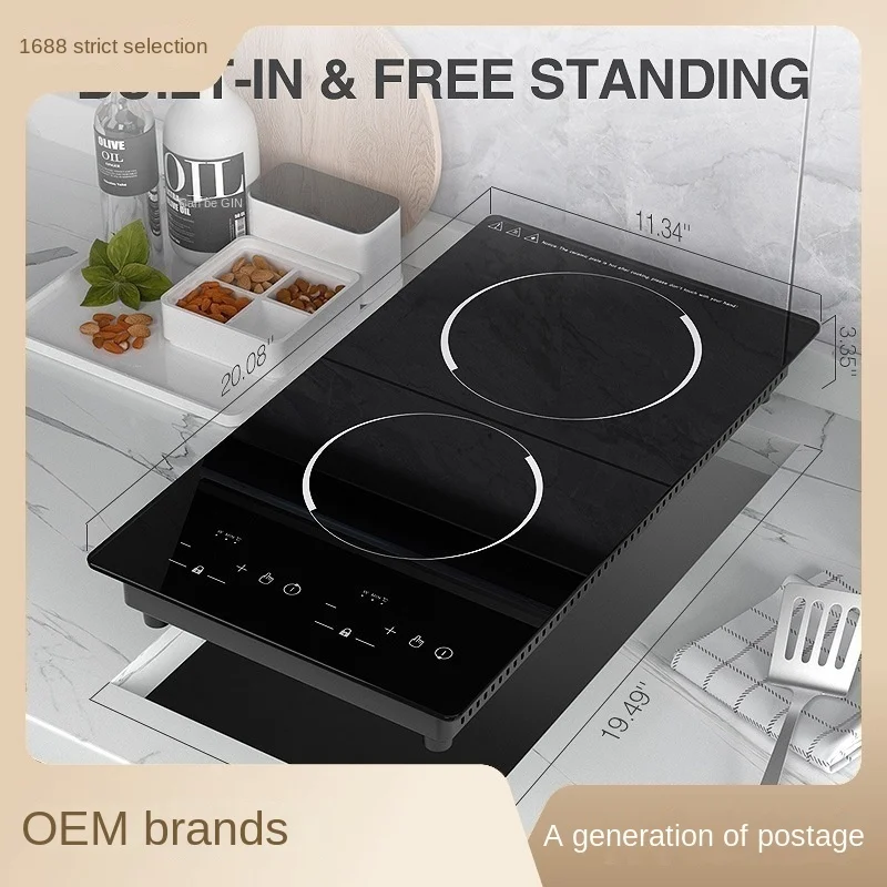 Householder 2 burners build in induction cooker with micro-crystal panel And Symbol touch button and Vertical 110V/220V