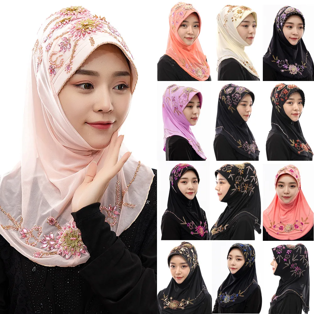 
Hood Muslim Islamic Clothing Handmade Beaded Malaysia Headscarf Easy Pullover Hijab 