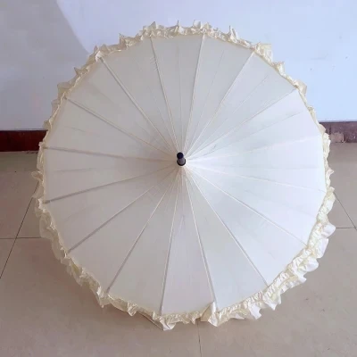 19 Inches Woman Pagoda Parasol Wedding Umbrella with Large Lace