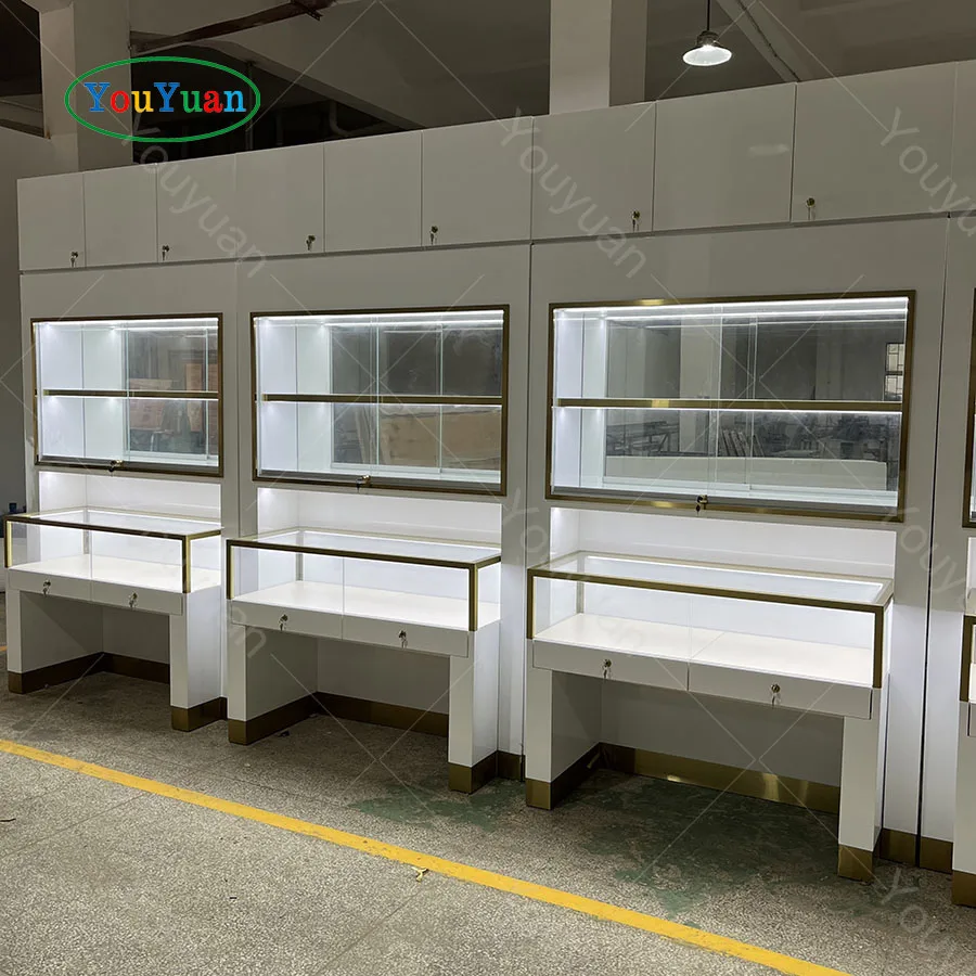 2024 Hot sell Jewelry Store Display Cabinets For Gold Necklace And Bracelet Interior Design Showcase Display retail glass cases