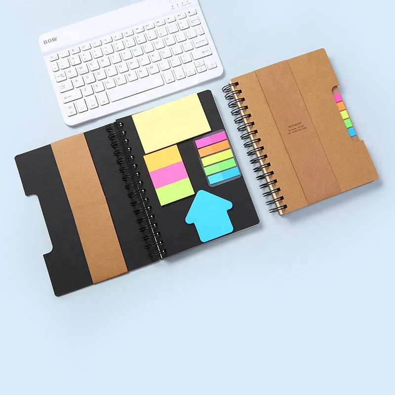 Wholesale Kraft Cover custom logo mini notebook memo custom die cut sticky notes with pen