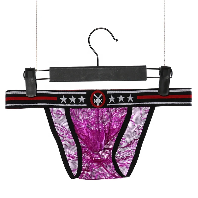Amazon Hot Selling custom Mens Low Rise lace printing Sexy Tight  Men  Underwear  Thongs