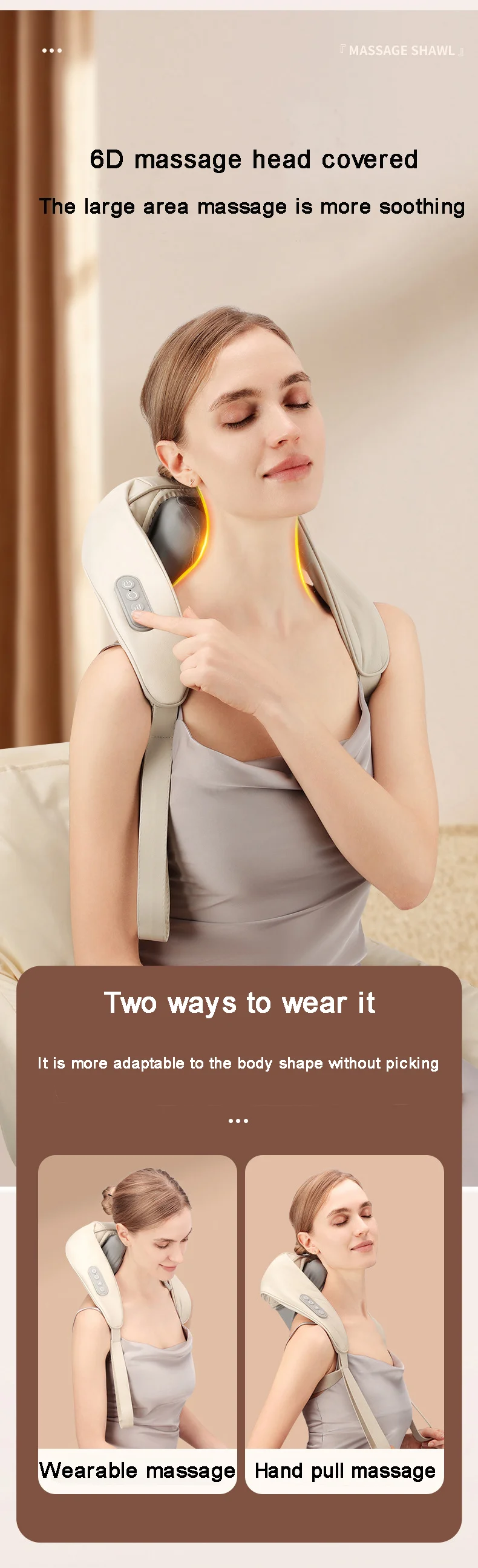 electric cordless pain relief shiatsu mini cervical smart neck massager pillow with 3 intensity and modes, heat