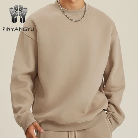 Factory custom hoodies new Winter Plain color sweater crew neck 345 gsm sweatshirt 345gsm pull over hoodie fleece cotton