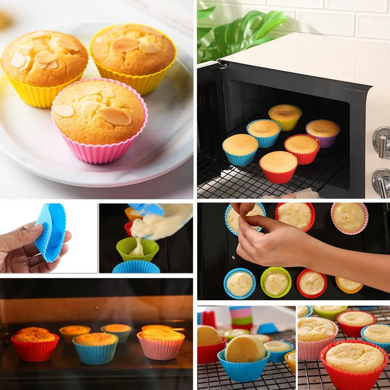 Silicone egg tarts mold Silicone muffin cup round 7cm cake cup 9-color baking small cake mold