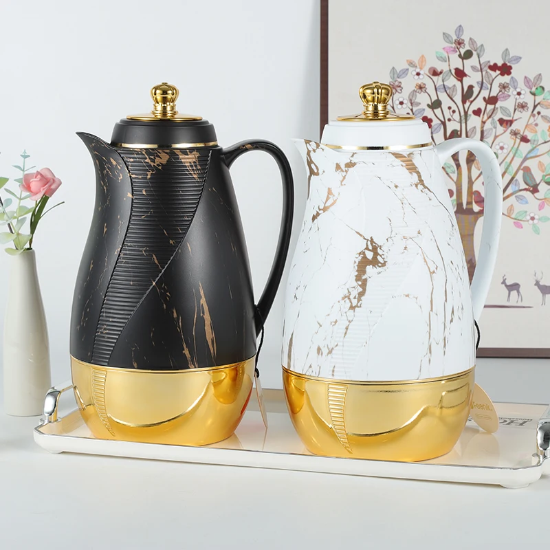 1.0L High Quality long time Insulation Performance Tea Coffee Plastic Glass Pot Dallah with Gold Coating