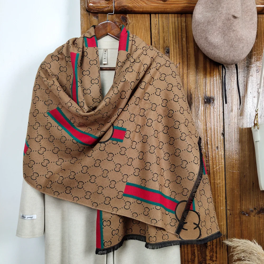 New Luxury Designer Ladies Double Sided Pashmina Shawls Fashion Letter Pattern Scarves for Women Winter Warm Cashmere Shawl