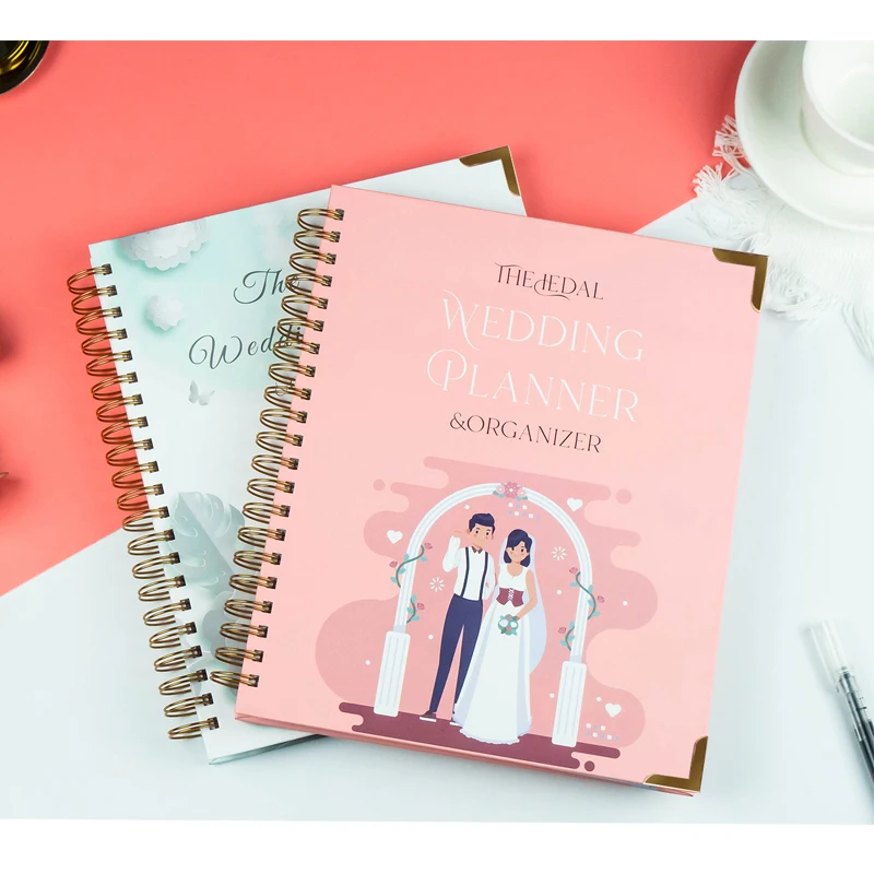 Free sample Custom transfer printing rose gold foil spiral Organizer Hardcover journal diary Notebook wedding planner