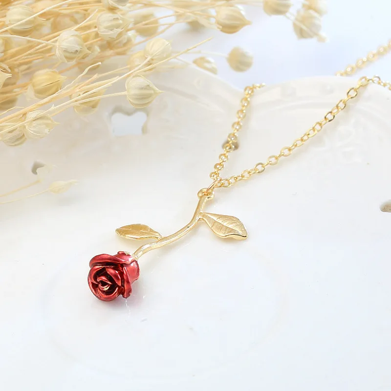 New Fashion Long Chain Charm Gift Rose Jewelry Simple Necklace Valentines Pendant Necklace for Women