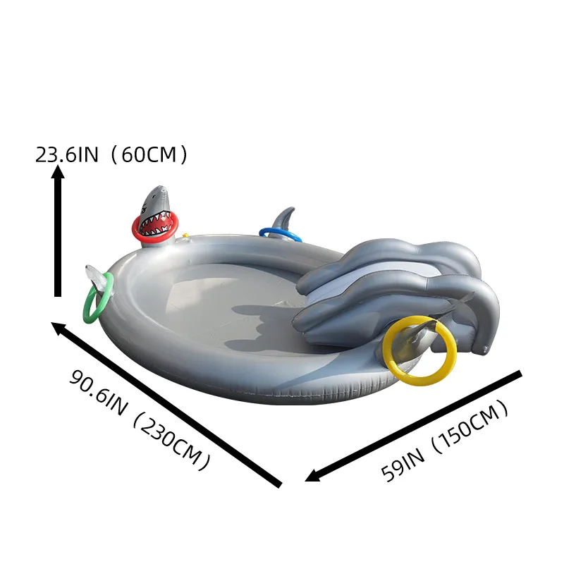 New Design Inflatable Shark Design Play Center Swimming Pool Sprinkler Pool With Slide Toddler Splash Sprinkle Pad