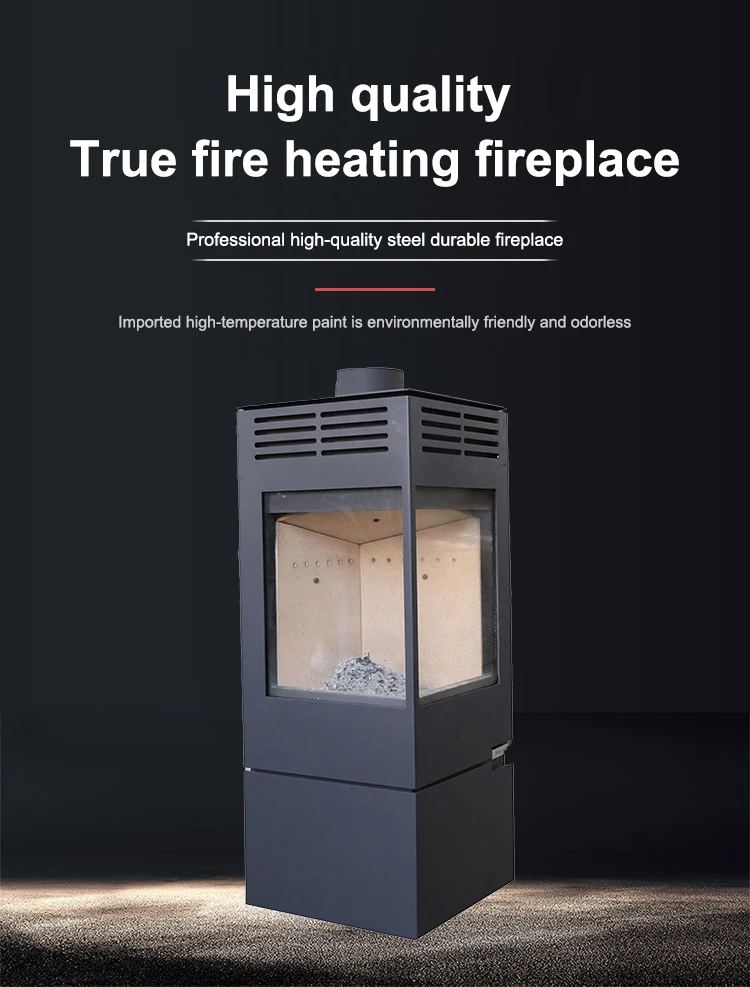 Viewing glass furnace doors woodstove wood burn stove 80 m2 whole house heating Double door glass indoor wood fireplace