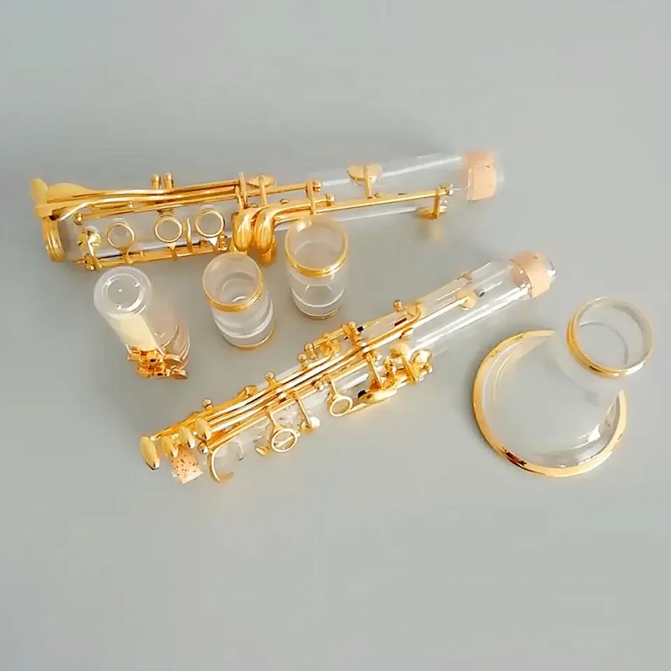 Extremely competitive price standard acrylic transparent clarinet 17 keys gold plated instruments