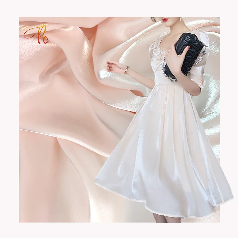 100 polyester dyeing Coral Crystal shiny glow Iridescent Pearl Sheer Organza Fabric