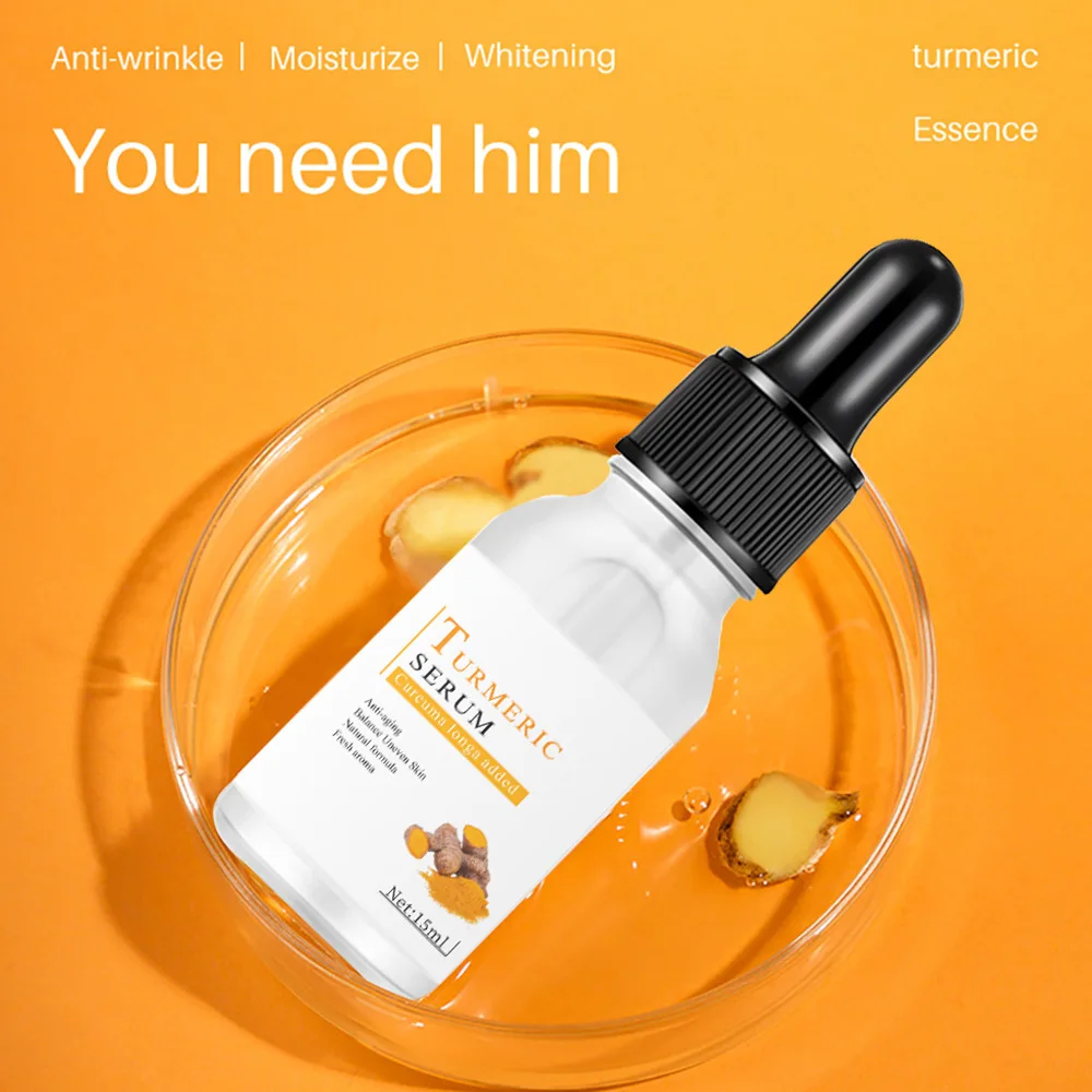 Custom Skin Care Dark Spots Face Serum Private Label Vegan Natural Turmeric Facial Brightening Anti Aging Serum