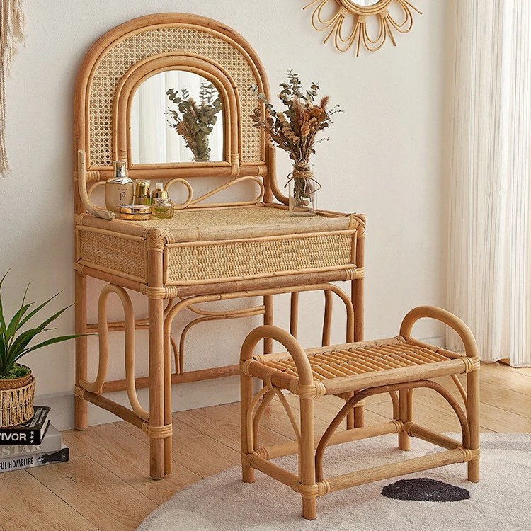 Скандинавский винтажный ротанговый туалетный столик dreamhaus ручной работы с зеркалом Детский натуральный стол необычная детская Полка для шкафа