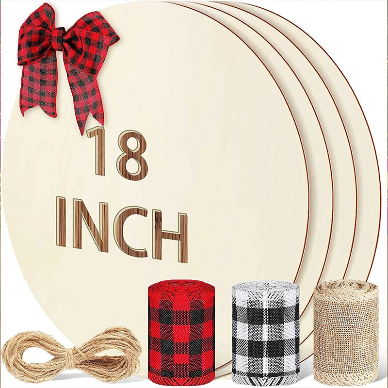 Wooden round unfinished country round wooden hollow blank card decorated with DIY crafts at Christmas.